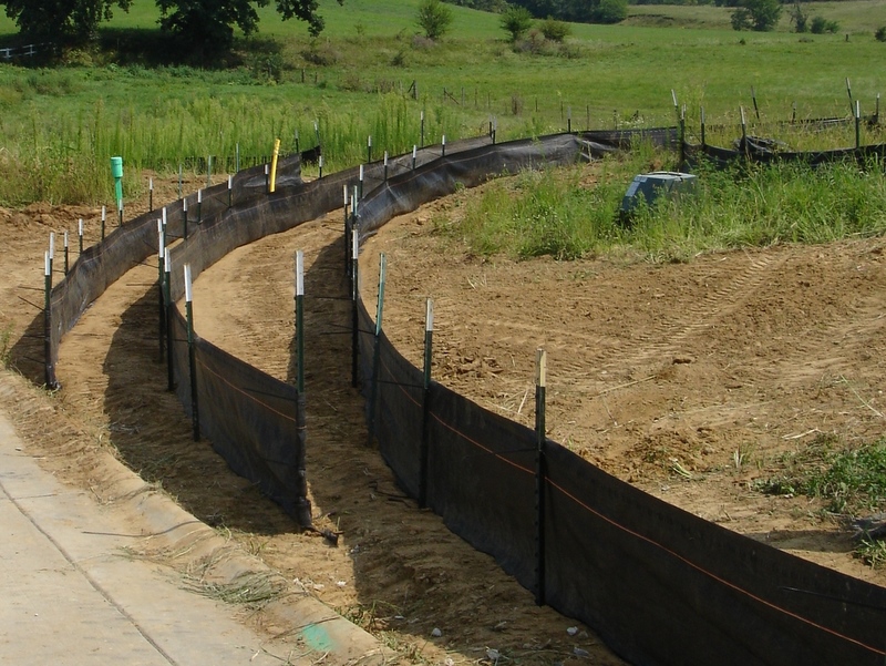 Silt fences on a construction site used to prevent erosion and storm water runoff.