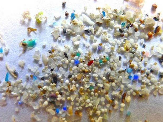 Microplastics are barely visible in our rivers and oceans. In order to study these tiny particles, scientists must filter water and analyze samples under the microscope. This photo appeared in The Independent. 